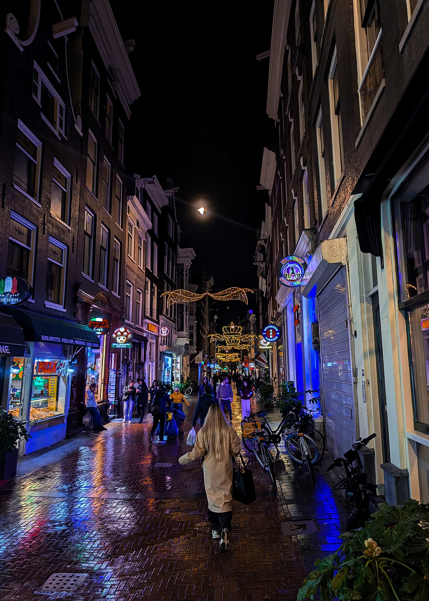'Night street scene in Amsterdam' Poster, picture, metal print, paint ...