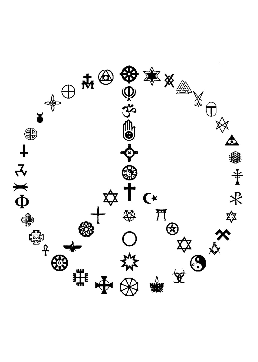 'Peace Symbol Made of Religious Icons' Poster, picture, metal print ...