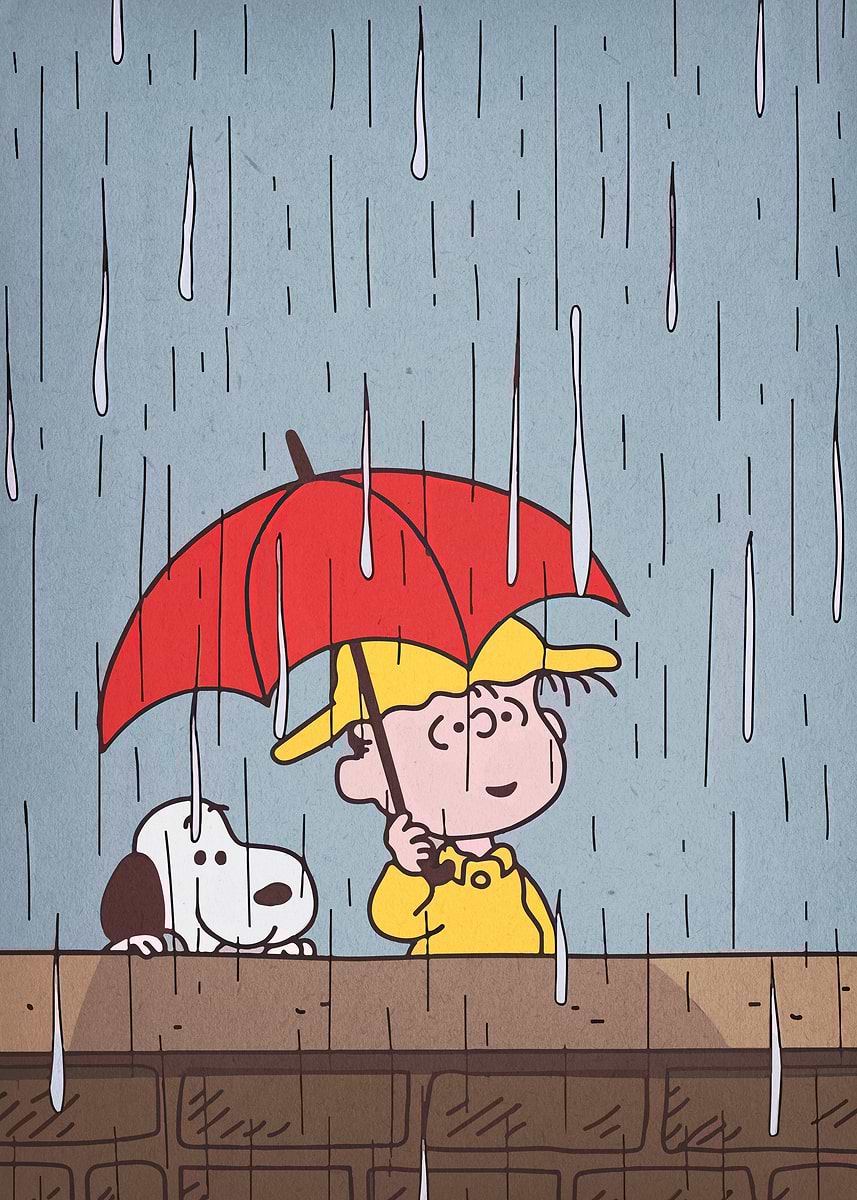 'Charlie Brown and Snoopy in Rain' Poster, picture, metal print, paint ...