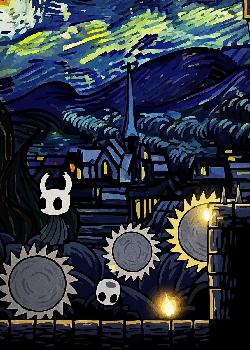 'Hollow Knight Starry Night Mashup' Poster, picture, metal print, paint