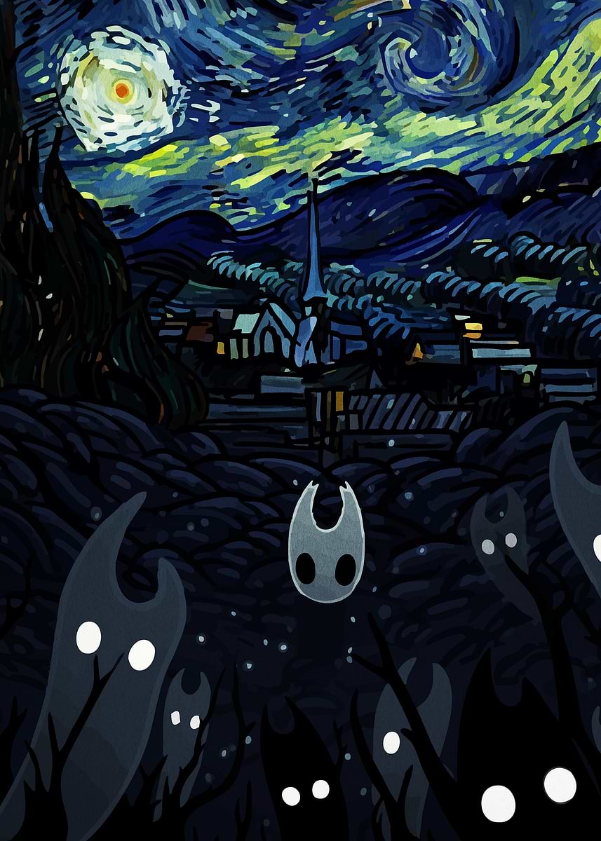'Hollow Knight Starry Night Mashup' Poster, picture, metal print, paint