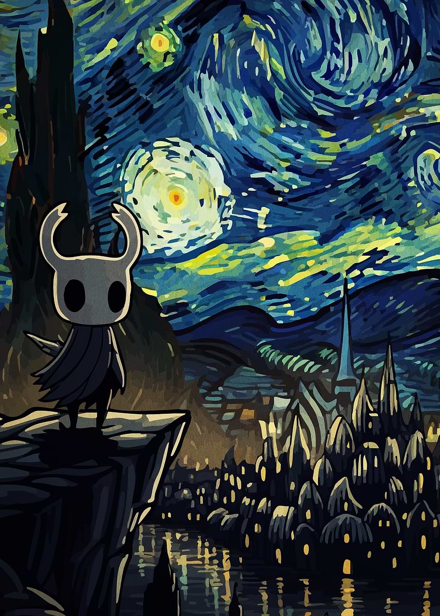 'Hollow Knight Starry Night Mashup' Poster, picture, metal print, paint