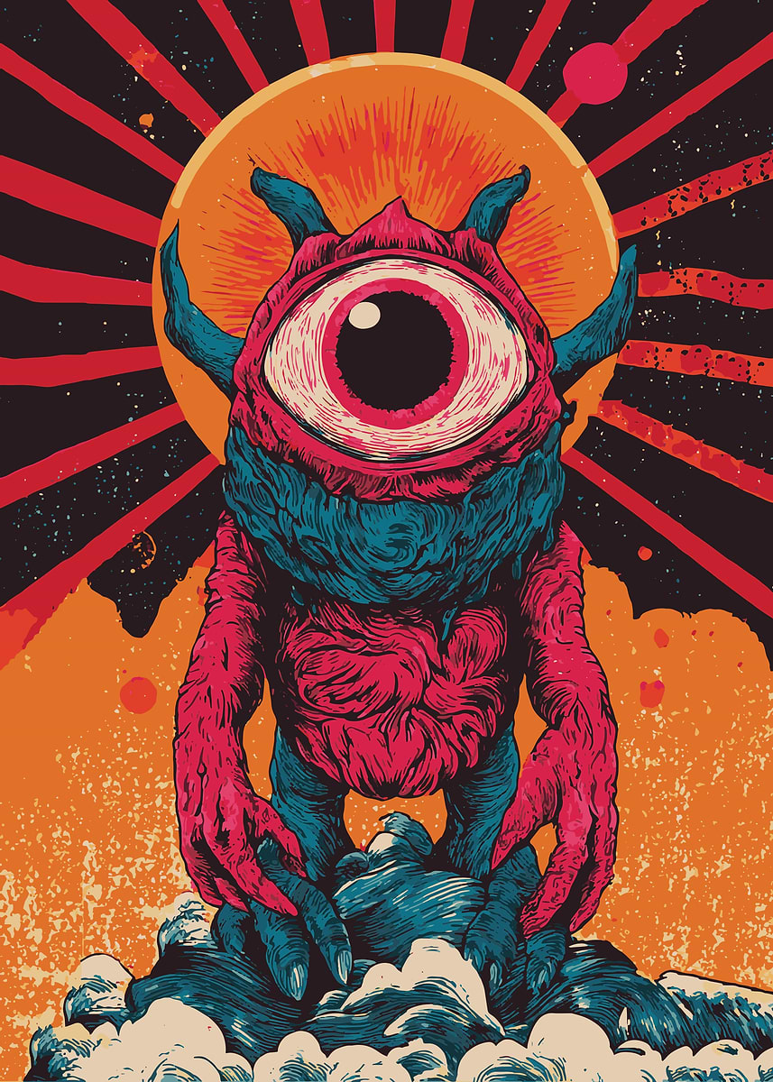 One-Eyed Monster with Cosmic Background' Poster, picture, metal