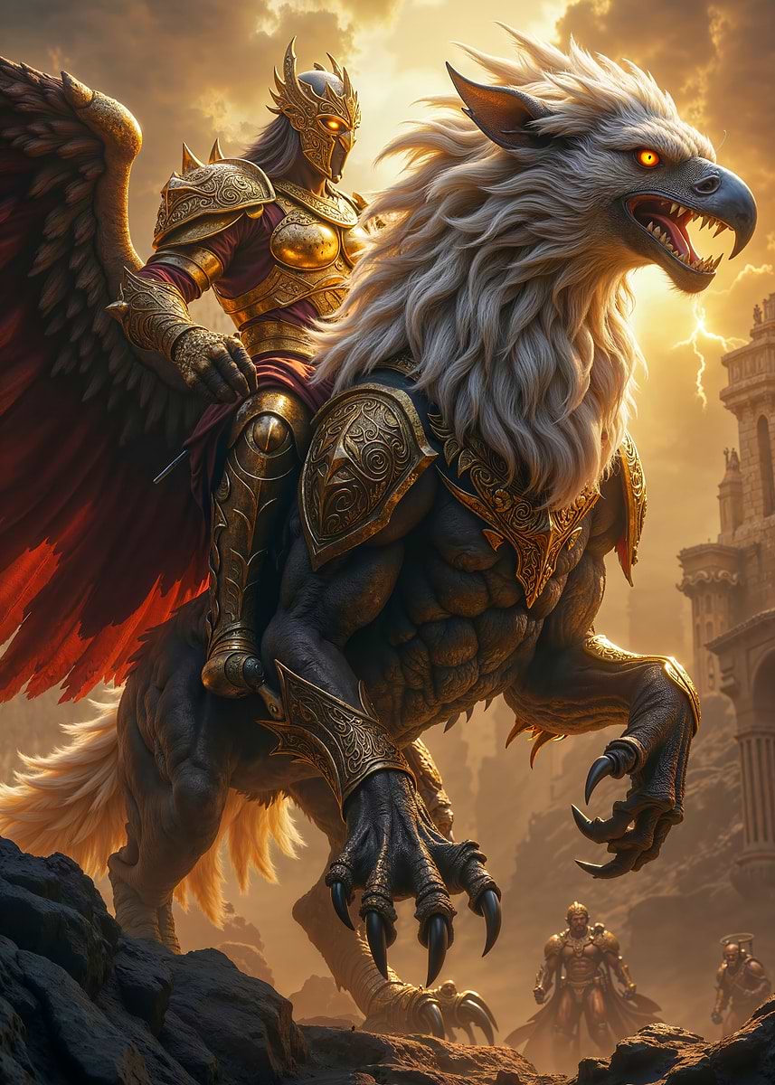 'Armored Rider on a Griffin' Poster, picture, metal print, paint by ...