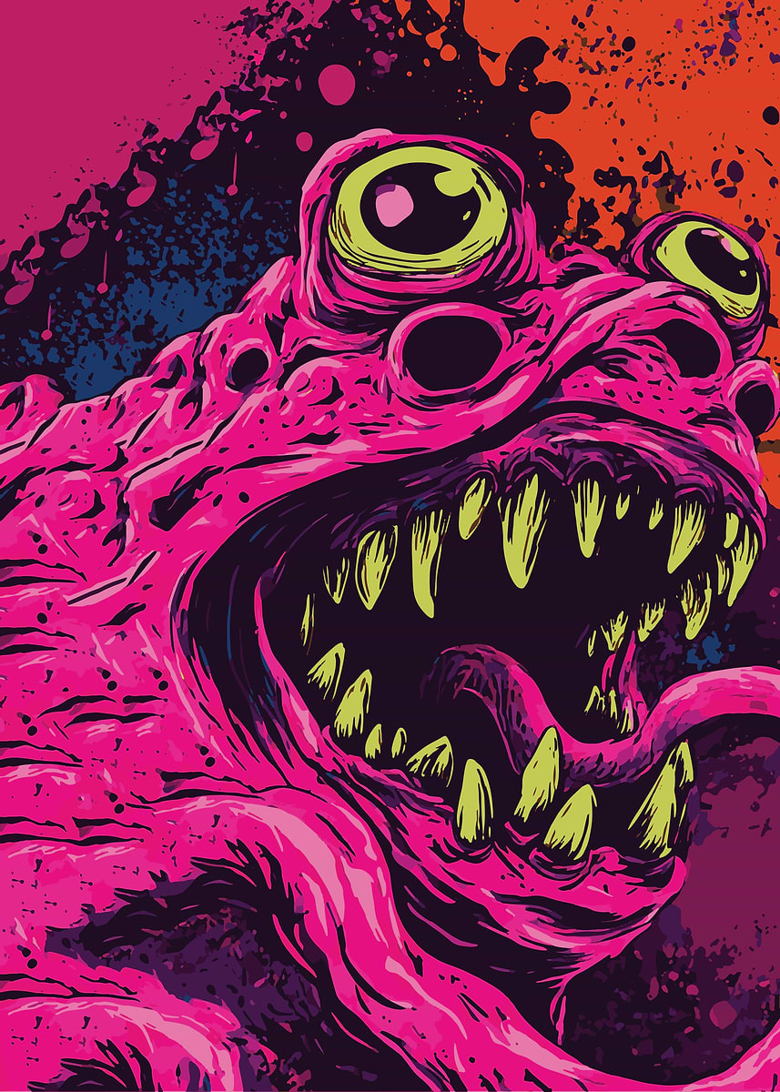 Pink Monster with Yellow Teeth Poster, Picture & Metal Print
