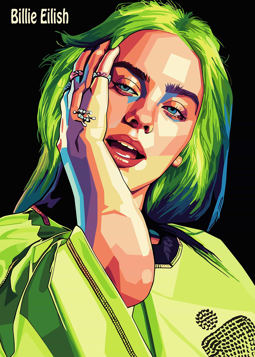 Billie Eilish Pop Art Portrait' Poster, picture, metal print