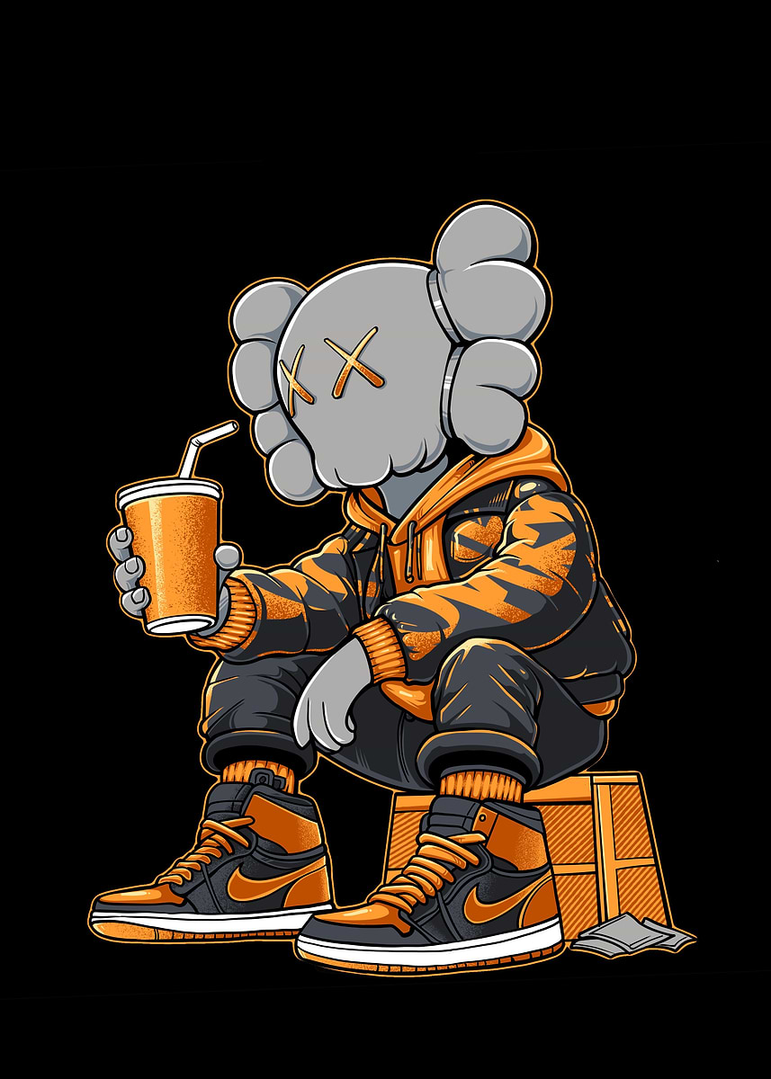 Kaws Inspired Character with Drink' Poster, picture, metal print