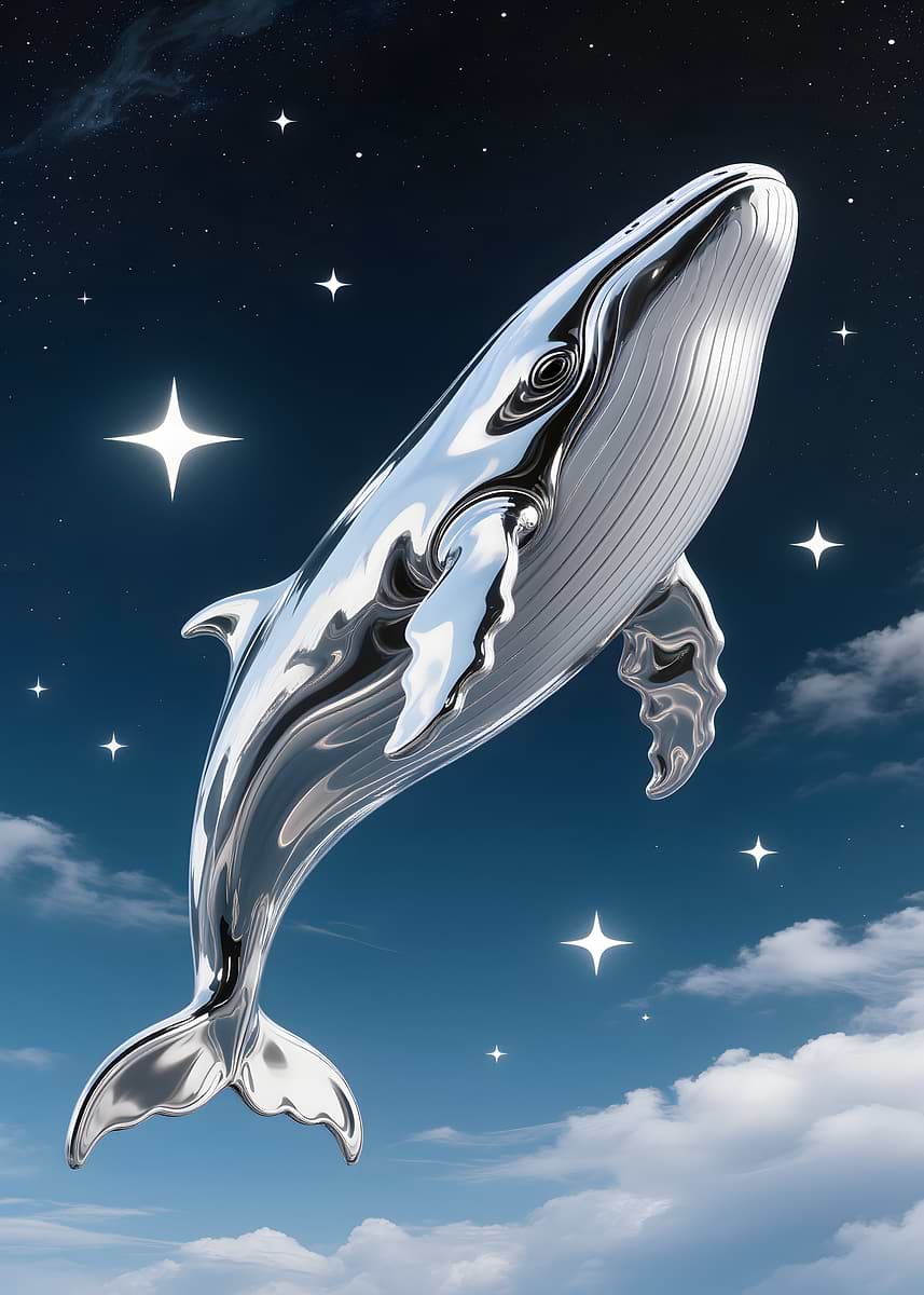'Chrome Whale in Starry Sky' Poster, picture, metal print, paint by ...