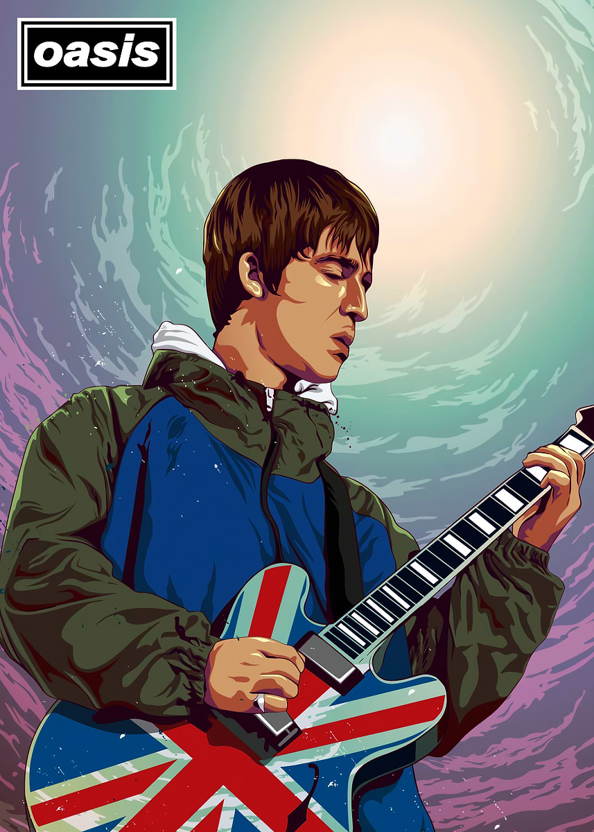 Oasis Noel Gallagher Union Jack Guitar' Poster, picture, metal