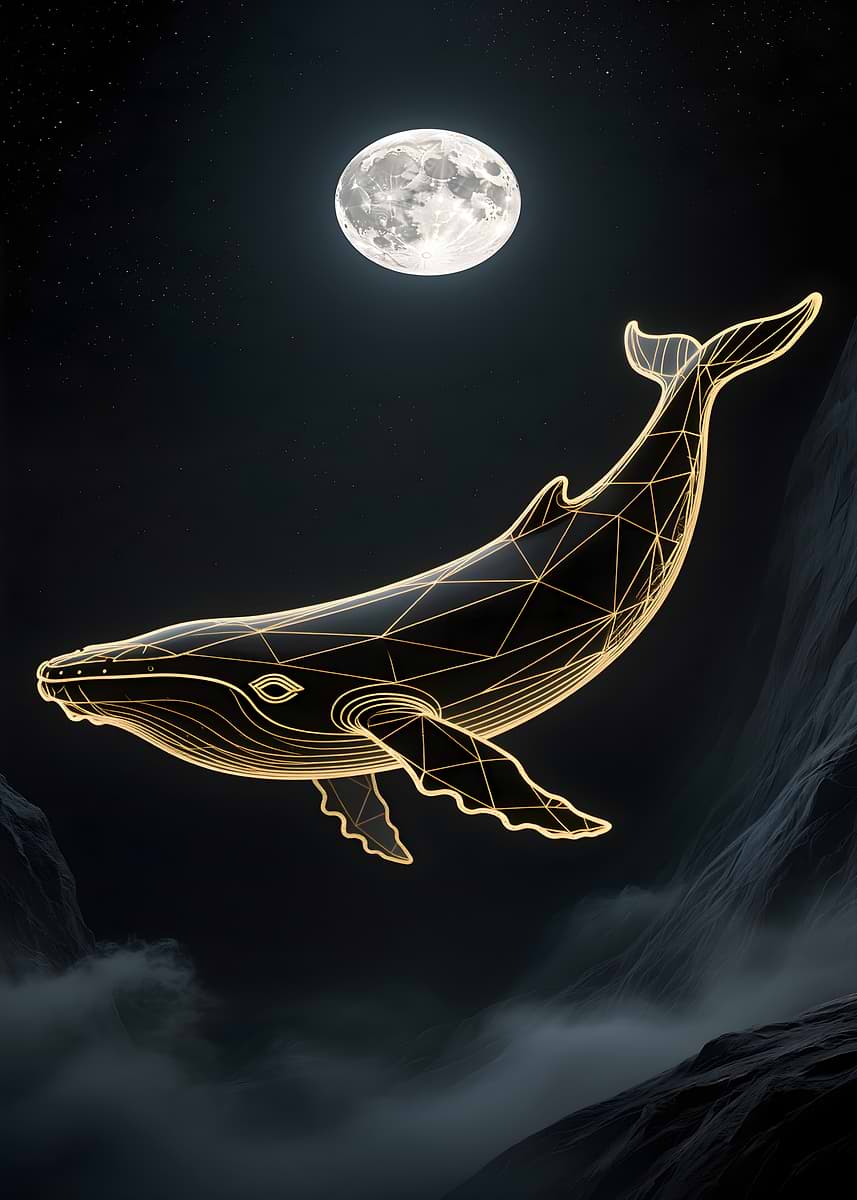 'Geometric Whale Under the Moonlight' Poster, picture, metal print ...