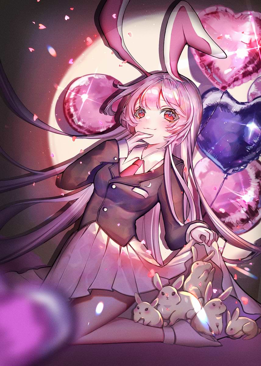 'Anime Girl with Bunny Ears and Rabbits' Poster, picture, metal print ...