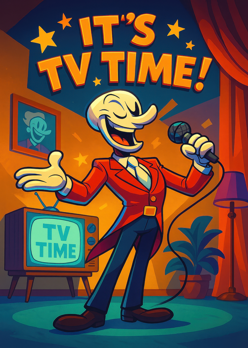 'It's TV Time Cartoon Illustration' Poster, picture, metal print, paint ...