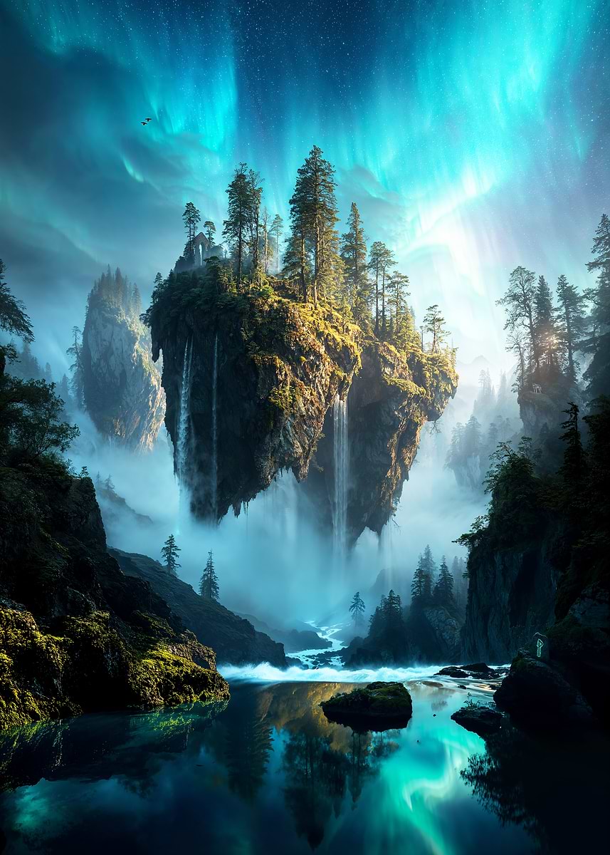 Skyward Isle of the Ancient Lights — from the Forgotten Fantasy Realms collection, a Pixaverse metal print