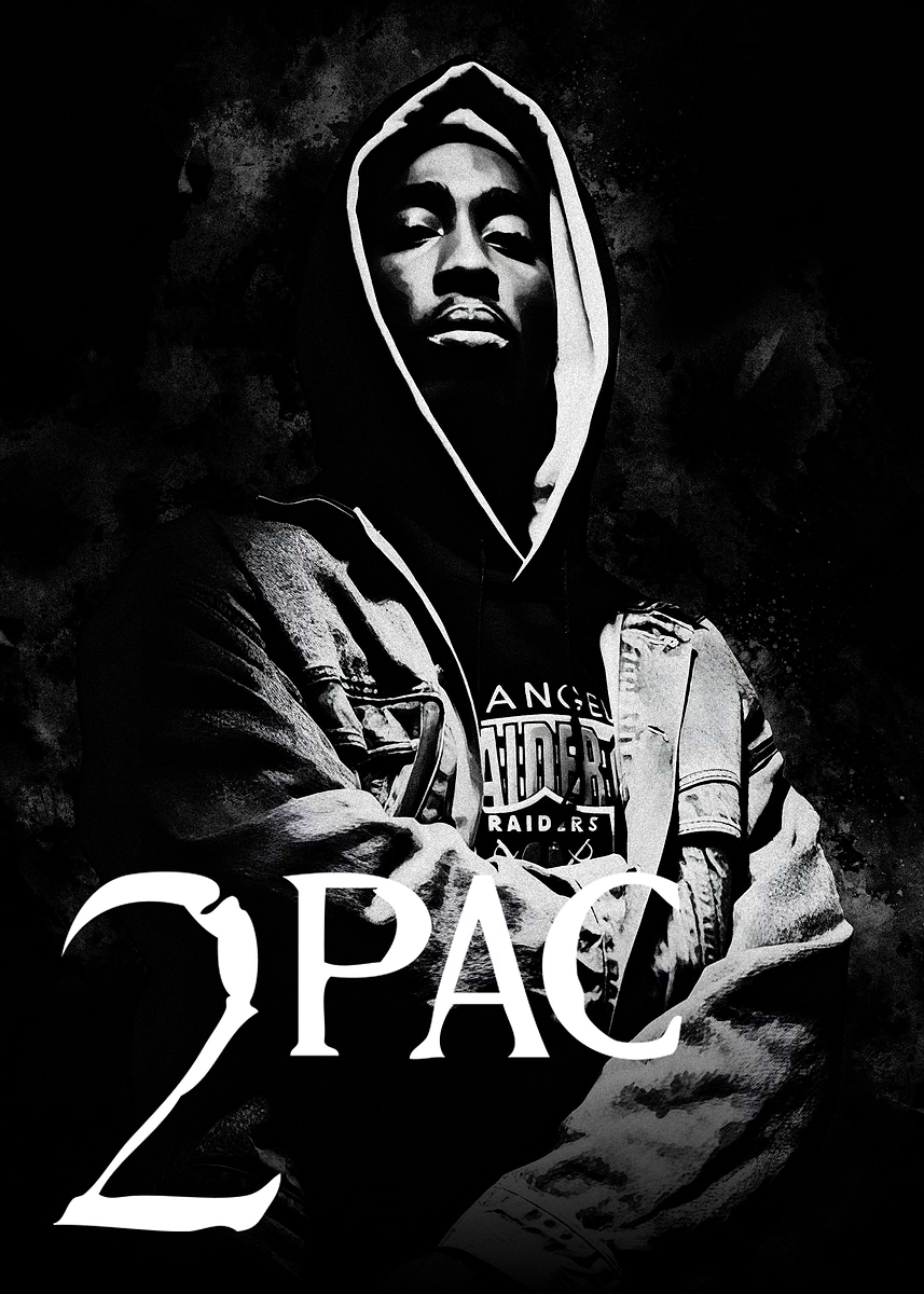 2Pac Black and White Portrait' Poster, picture, metal print, paint