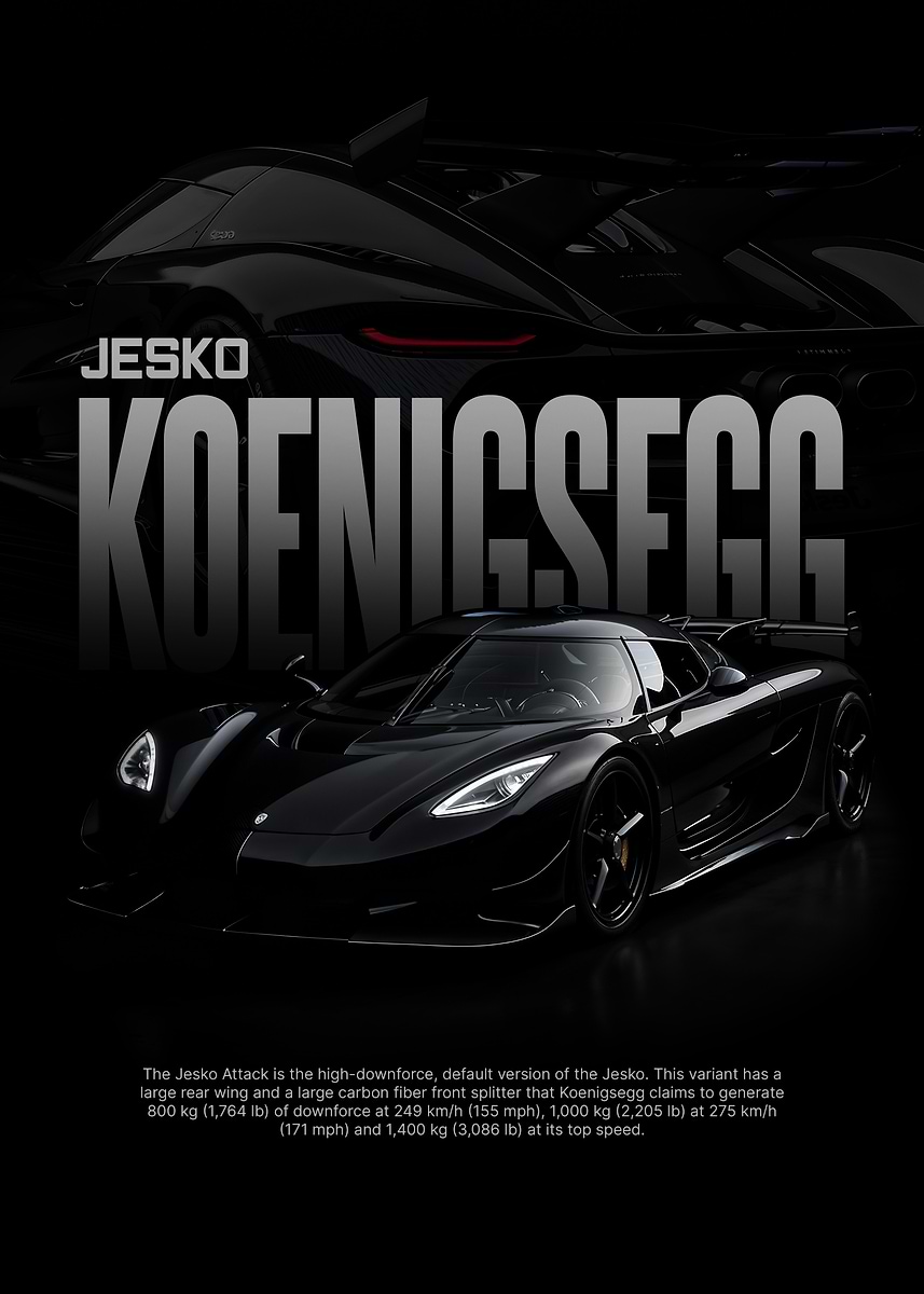 Dark Koenigsegg Jesko Attack' Poster, picture, metal print, paint
