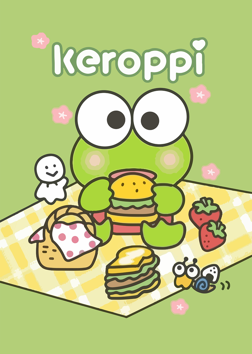Keroppi Picnic' Poster, picture, metal print, paint by Sanrio