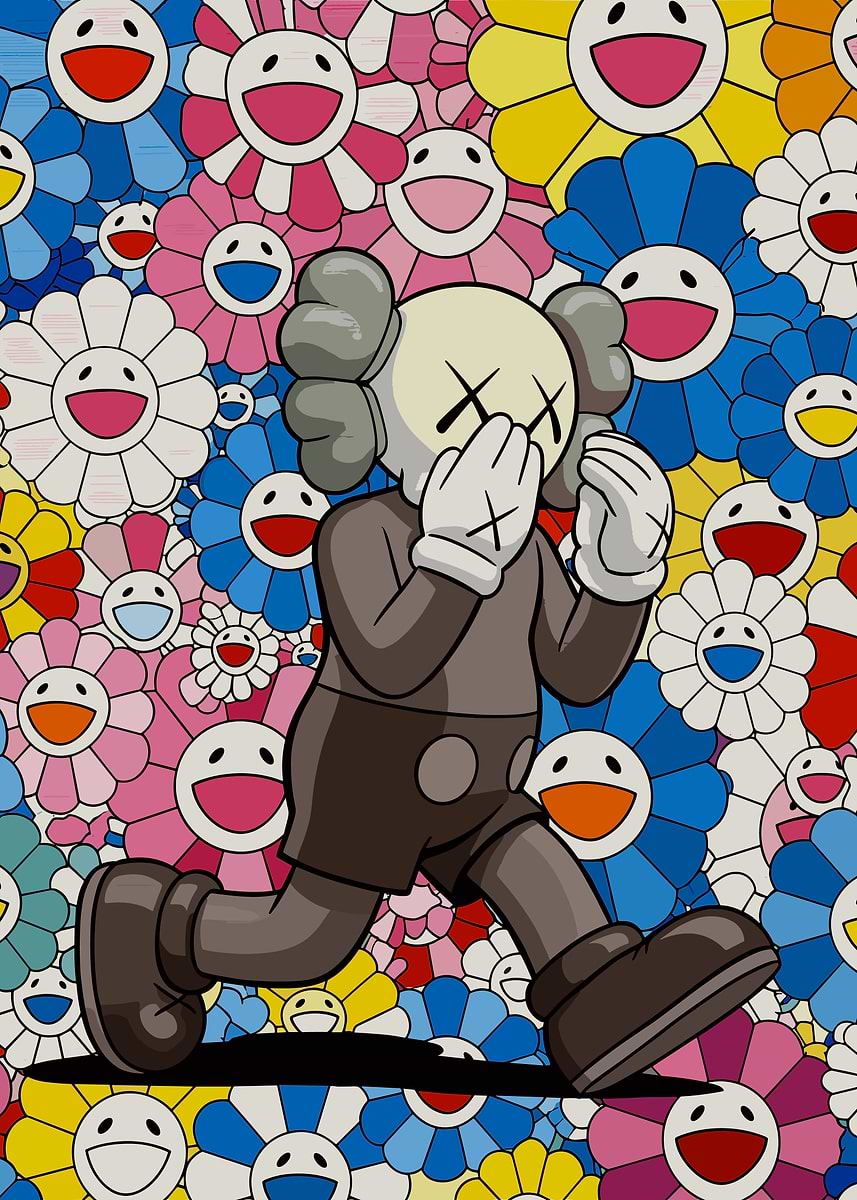 KAWS Running Among Flowers' Poster, picture, metal print, paint by