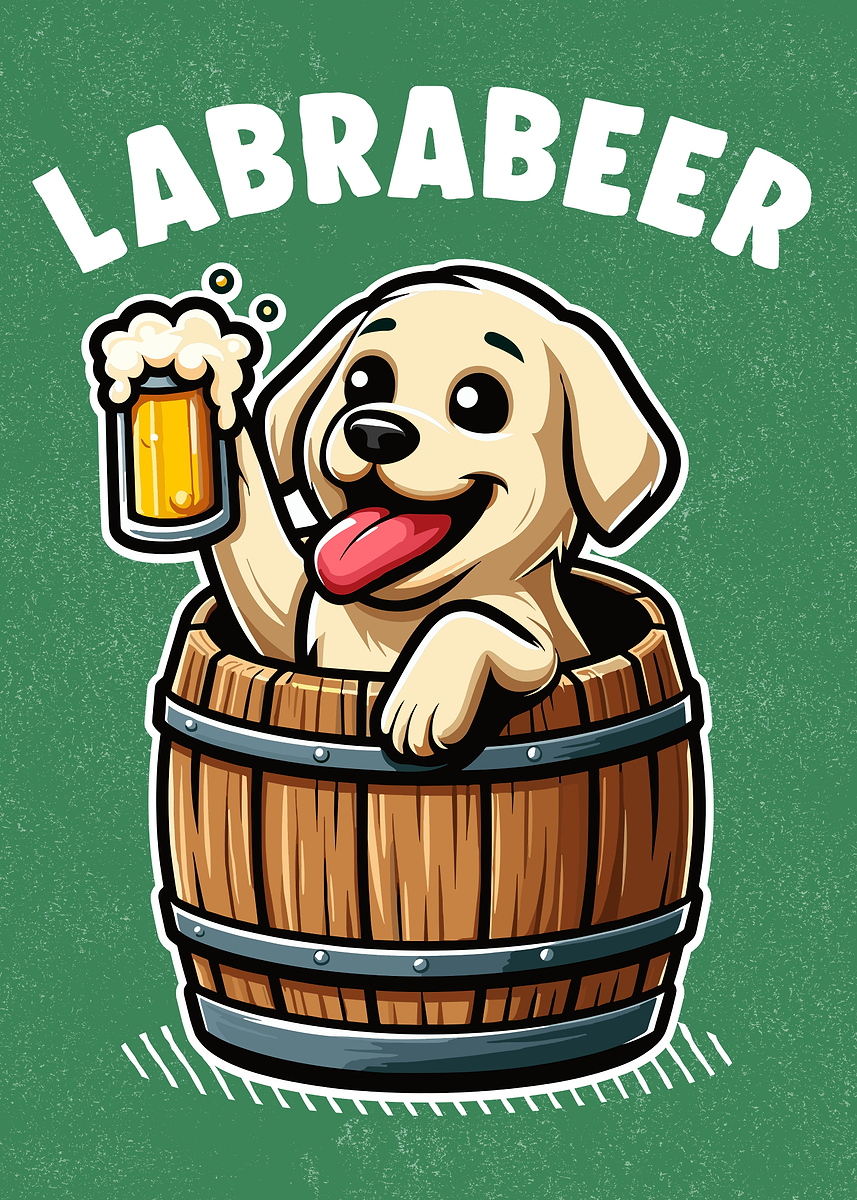 Labber Cartoon 'Labrabeer: Cartoon Labrador with Beer' Poster, picture, metal print ...