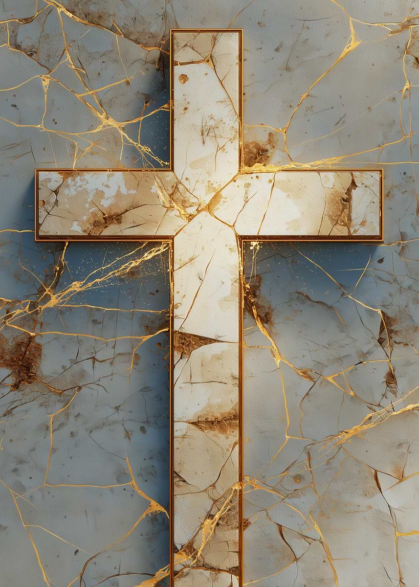 'Cracked Marble Cross with Gold Veins' Poster, picture, metal print ...