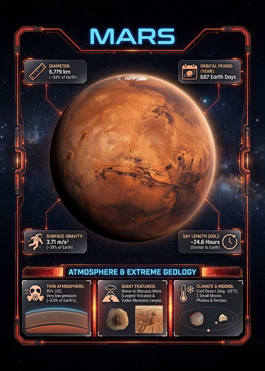 'Mars Planet Information Graphic' Poster, picture, metal print, paint ...