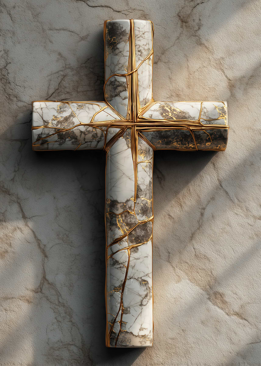 'Marble Cross with Gold Veins' Poster, picture, metal print, paint by ...