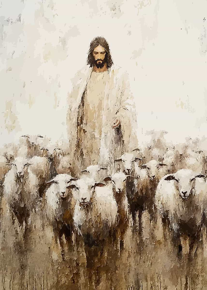 Jesus Christ with Sheep Painting' Poster, picture, metal print