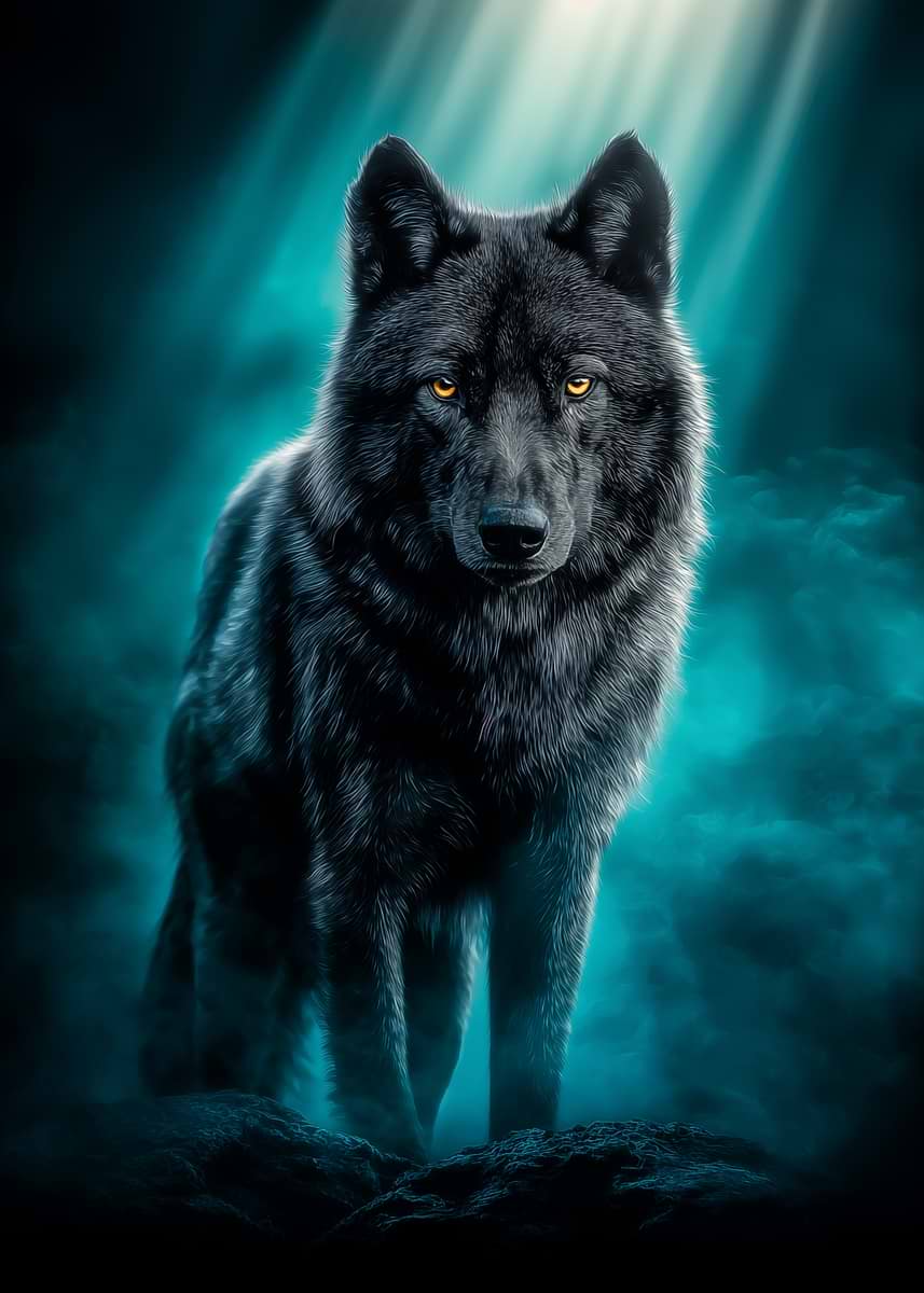 Majestic Black Wolf ' Poster, picture, metal print, paint by