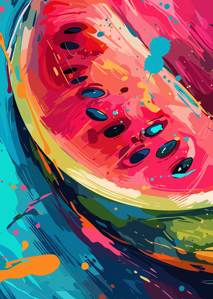 'Abstract Watermelon Slice Art' Poster, picture, metal print, paint by ...