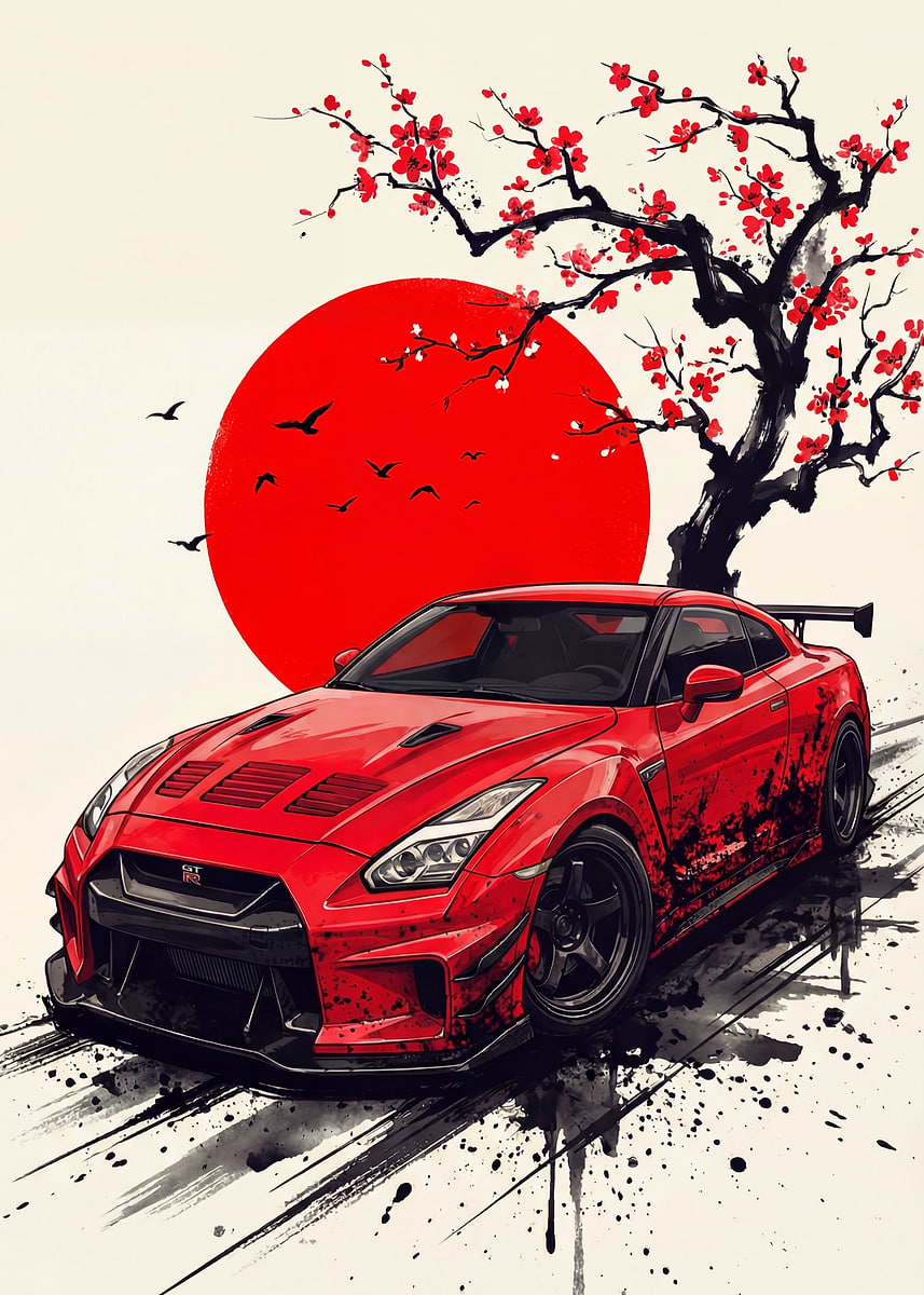 'Red GT-R R35 Legends Japanese Art' Poster, picture, metal print, paint ...