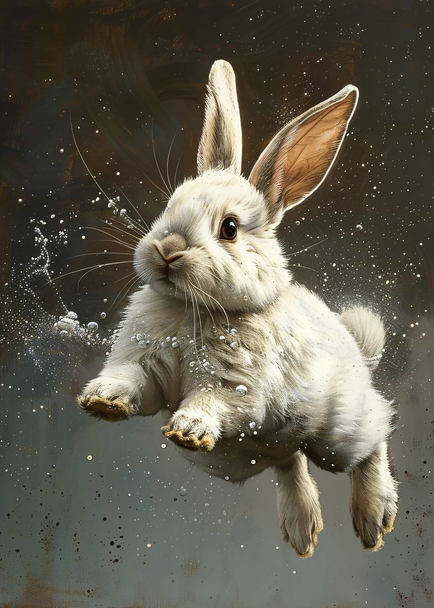'Floating White Rabbit with Bubbles' Poster, picture, metal print ...
