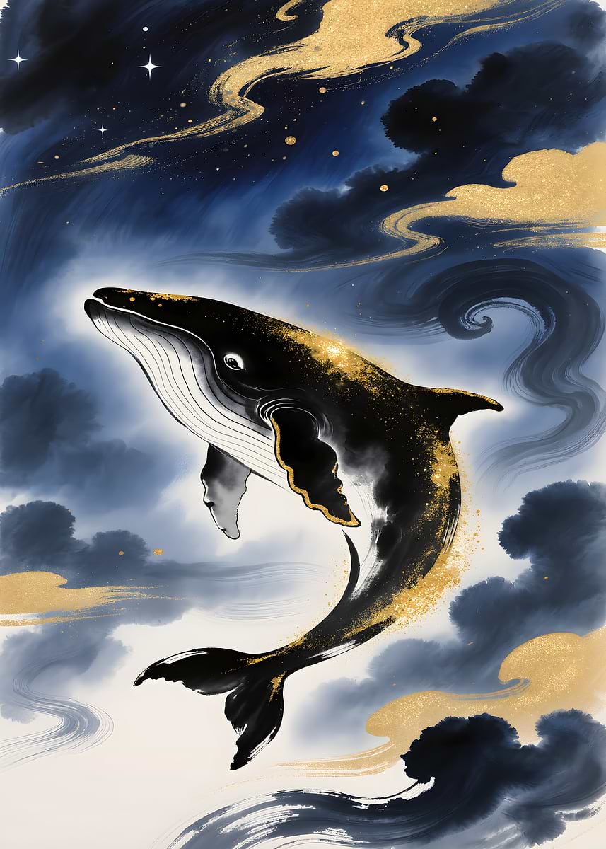 'Whale in the Sky' Poster, picture, metal print, paint by JIJIJU | Displate