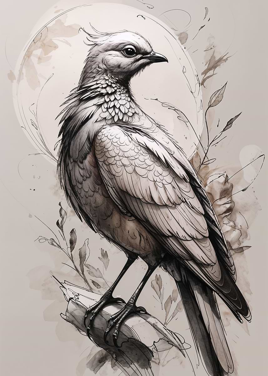 'Elegant Bird Illustration with Floral Accents' Poster, picture, metal ...