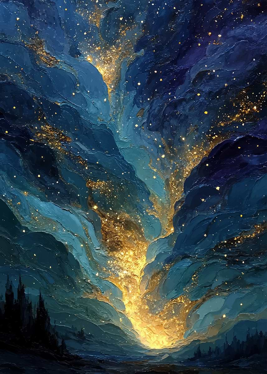 'Abstract Night Sky with Golden Light' Poster, picture, metal print ...