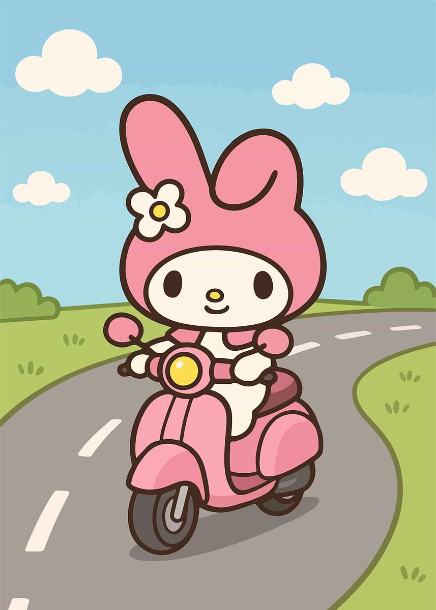 My Melody on a Pink Scooter' Poster, picture, metal print, paint