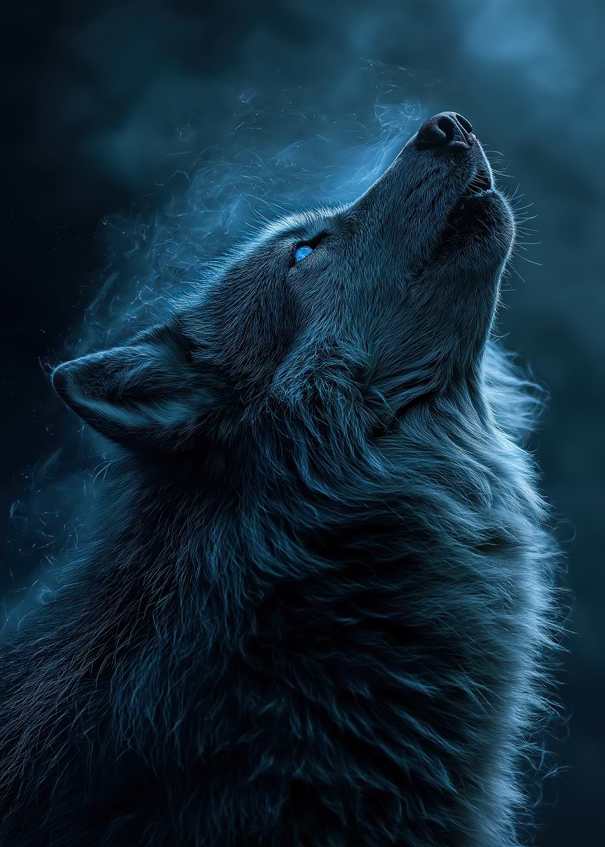 Blue Wolf Howling' Poster, picture, metal print, paint by