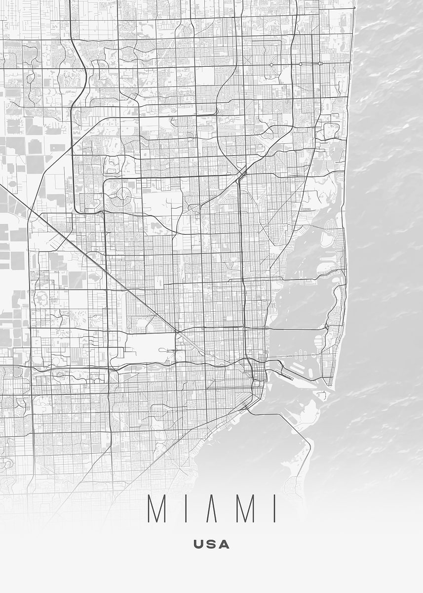 'Miami, USA - Minimalist City Street Map Poster, Sleek Urban Wall Art ...