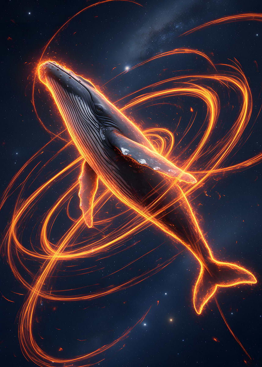 'Glowing Whale in Space' Poster, picture, metal print, paint by NUNUU ...