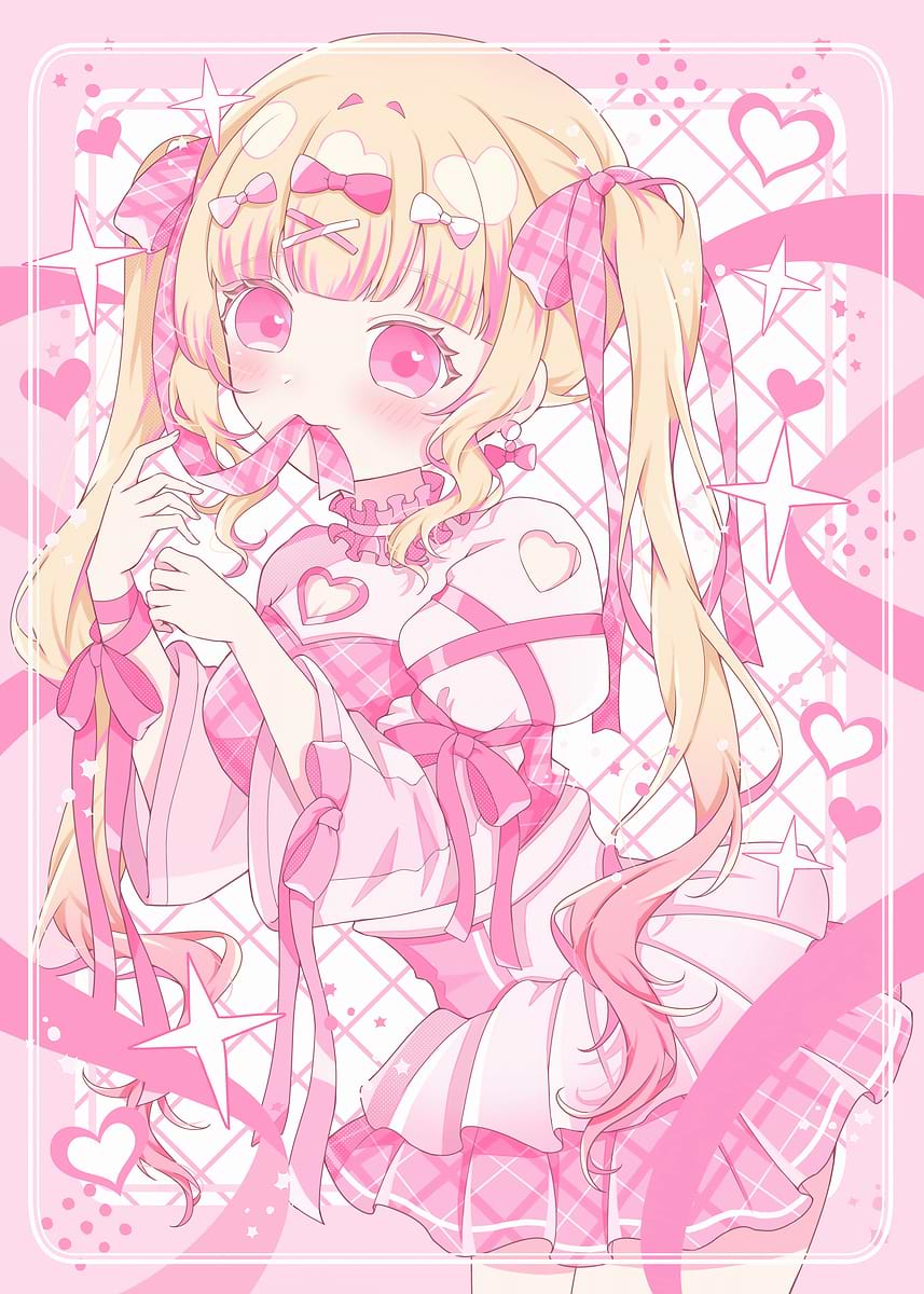 Princess Ribbon Anime 'Pink Anime Girl with Ribbons' Poster, picture, metal print, paint by ...