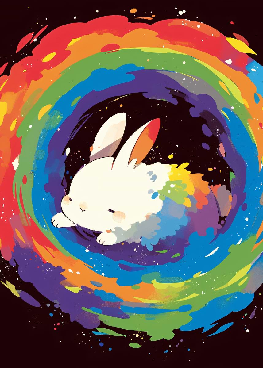 'Rainbow Rabbit in Space' Poster, picture, metal print, paint by boubos ...