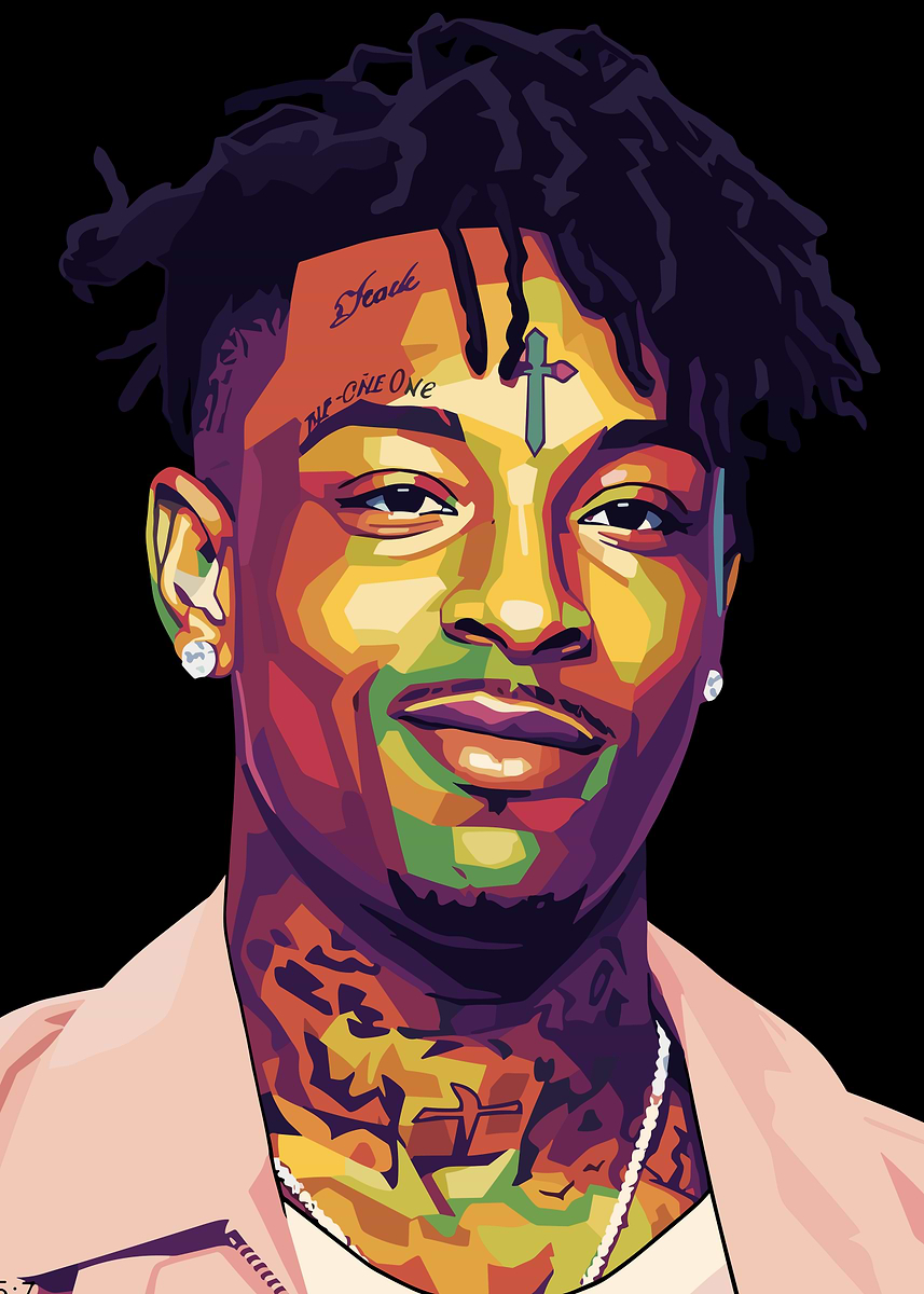 21 Savage Pop Art Portrait' Poster, picture, metal print, paint by