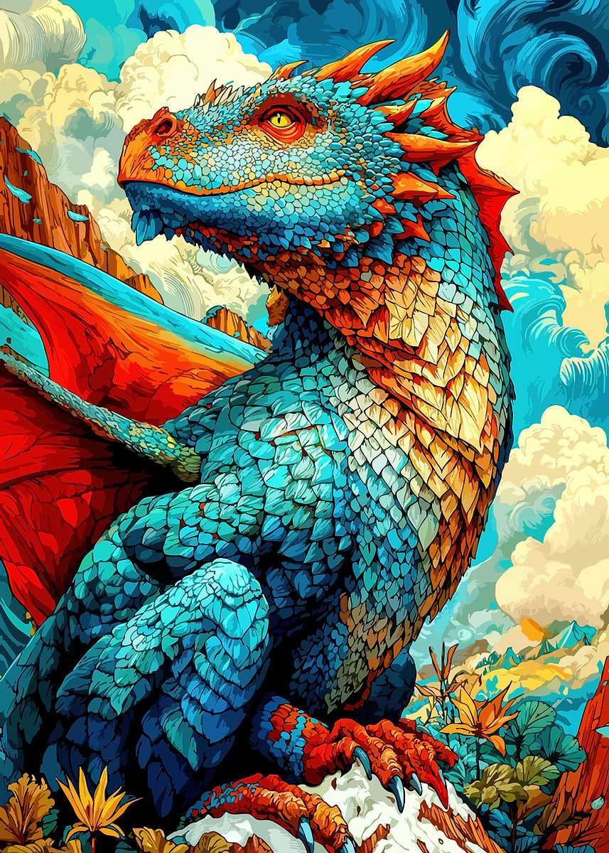 'Colorful Dragon Illustration' Poster, picture, metal print, paint by ...
