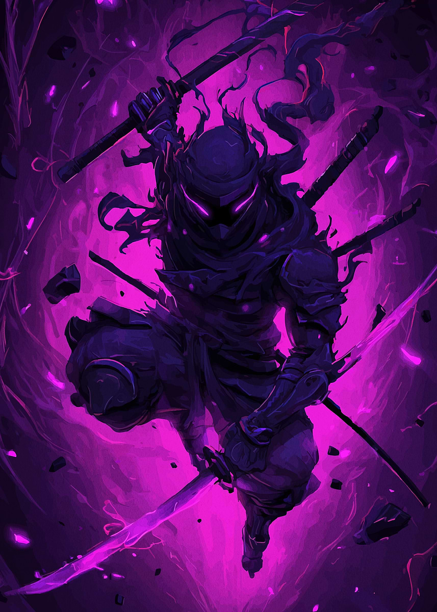 'Purple Ninja Warrior Swords' Poster, picture, metal print, paint by ...