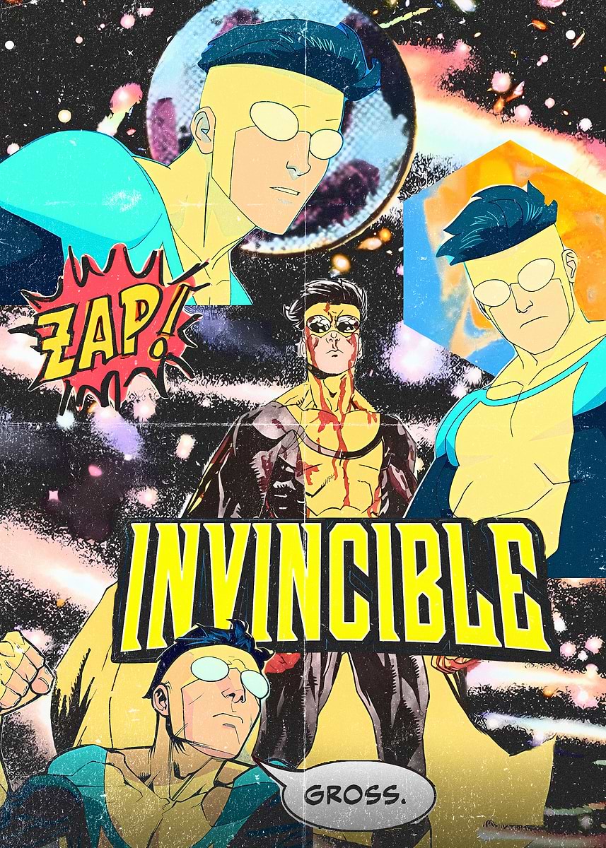 Invincible Rexplode Comic Design 'Invincible Comic Book Collage' Poster, picture, metal print, paint by ...