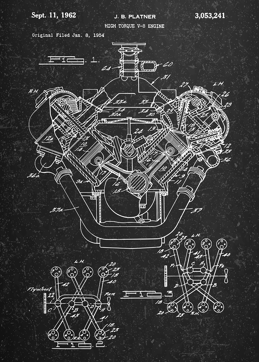 'High Torque V-8 Engine Blueprint' Poster, picture, metal print, paint ...
