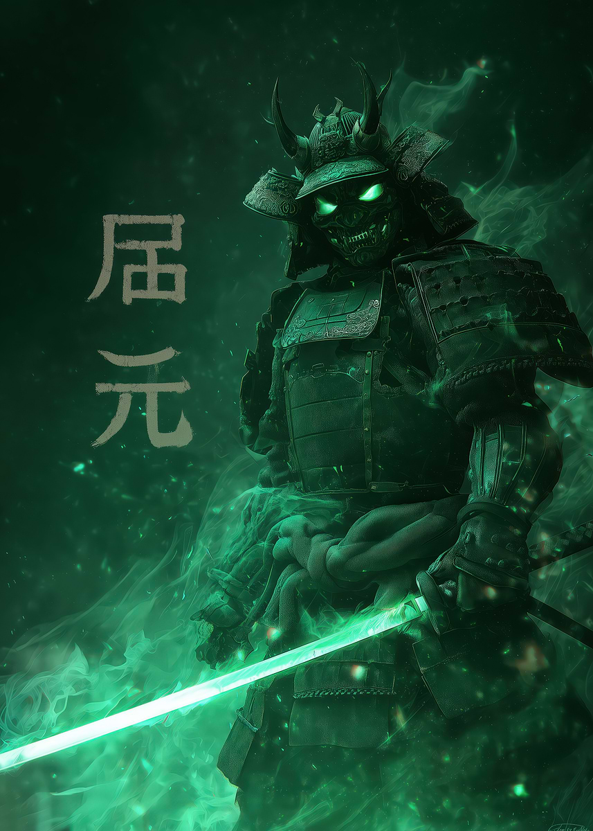 'Green Samurai Warrior with Katana' Poster, picture, metal print, paint ...
