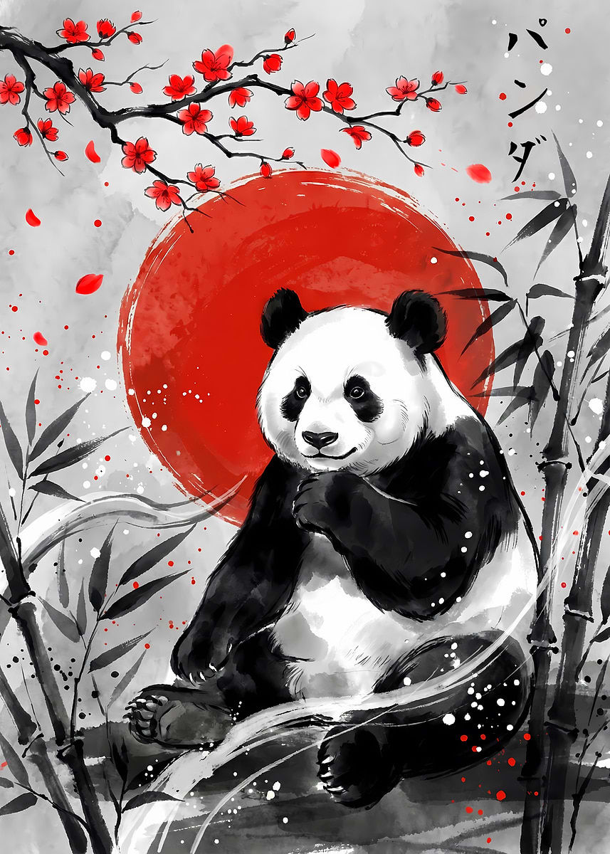 Chinese stijl panda canvas muurdecoratie kunst afdrukken grappig schattig dier foto's kunstwerk 4 paneel panda spelen met bloemen schilderijen voor keuken woonkamer slaapkamer 12 ''x30,5 cm