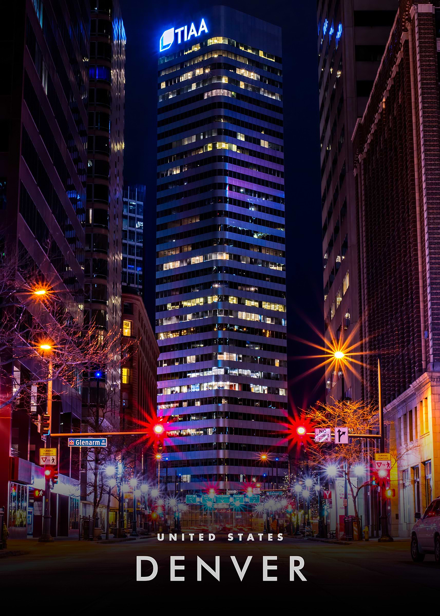 'Denver Cityscape at Night' Poster, picture, metal print, paint by Ez ...