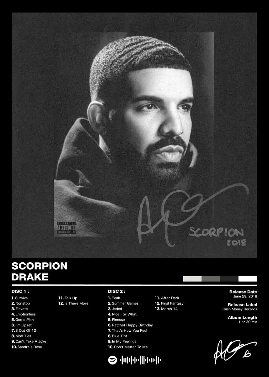 Drake - Scorpion' Poster, picture, metal print, paint by LOCKET