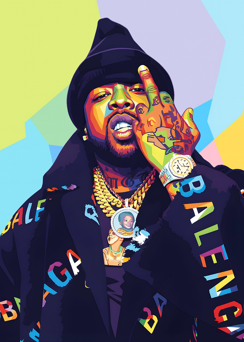 Hand Painted Rapper Character 'Colorful Pop Art Portrait of Rapper' Poster, picture, metal print ...