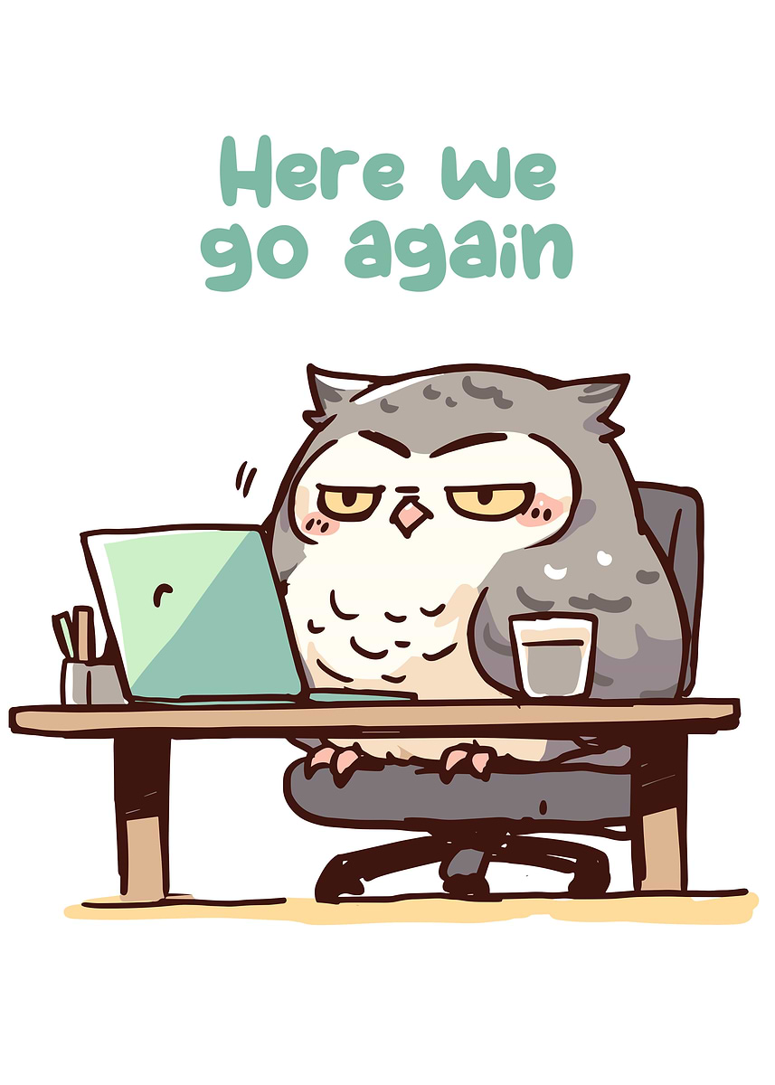 'Annoyed Owl Working on Laptop' Poster, picture, metal print, paint by ...